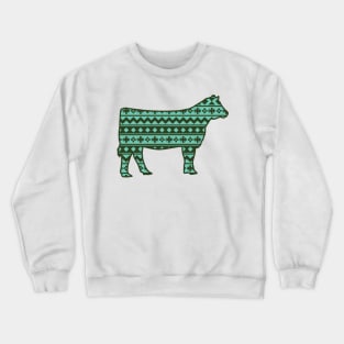 Stock Show Livestock Heifer with Green Southwest Pattern Crewneck Sweatshirt